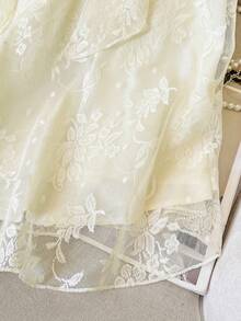 Lacomfia 大码女式蝴蝶结领短袖宽松优雅浪漫衬衫 - 杏色 - 查看 6