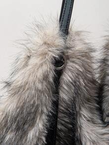 ROMWE Grunge Punk Ladies, Women Shoulder Bag,Hobo Bag,Plush Bag,Faux Fur,Plush,Fur & Fuzz,Fashionable,Personalized,Versatile,Street,Sweet And Cool Girls,Hot Girls,Y2k,Punk,Autumn And Winter(Random Pattern) - Black apricot - View 7