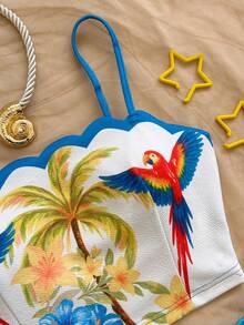 Soleia Women's Palm Tree Print Camisole Top And Tie Waist Skort 2 Pieces Set, Vacation - Multicolor - View 3