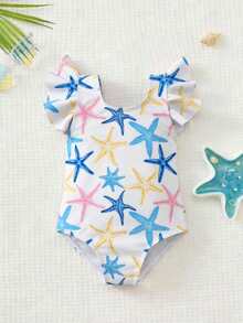 Emery Rose Kids Emery Rose Kids 女婴海星印花撞色大蝴蝶结沙滩连体泳衣 - 彩色 - 查看 4