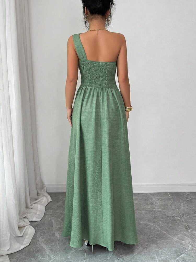 Elenzga Vestido de línea A con abertura, tirantes de hombro, espalda descubierta y ajustable en la cintura, con estampado floral verde. Elegante, romántico, femenino y versátil, ideal para uso casual, negocios, playa y fiestas en primavera/verano. - Verde - Añade 2
