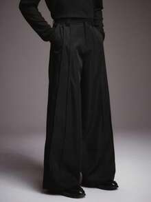 STYNVO Plus Size Men's Solid Color Pleated Casual Versatile Wide Leg Pants For Daily Wear - Black - View 1
