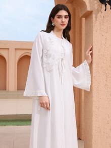 Al Najma Set de 2 vestidos de manga larga con vuelo y ribete de cuentas con estilo árabe para mujer - Blanco - Ver 2