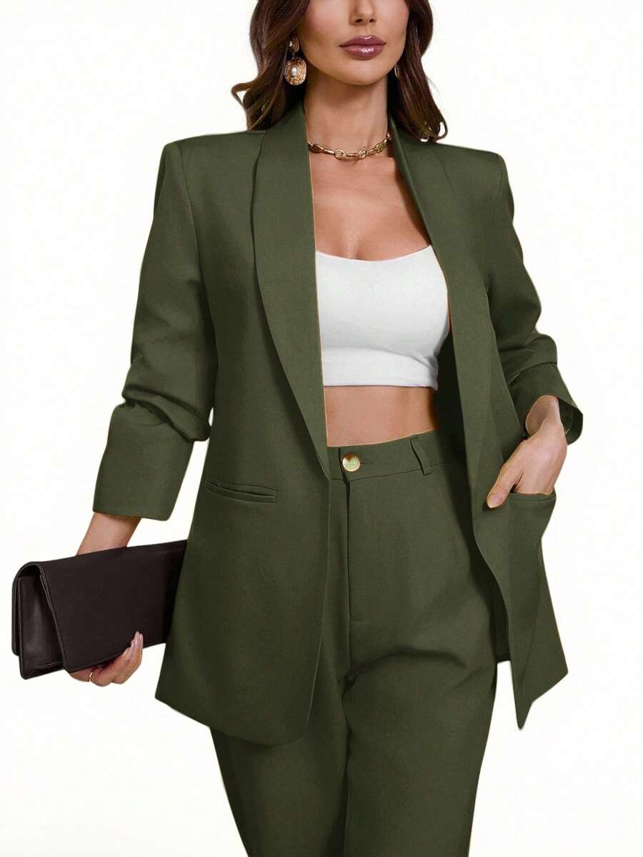 Aveloria Modichic Áo blazer dáng suông cổ bẻ, mở phía trước. - màu xanh lá - Xem 1