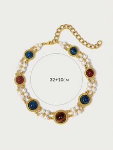 Glisma 18K Gold-Plated 1pc Flower Necklace With Pearl/Mother Of Pearl, Textured, Metallic Accents, Suitable For Party, Casual, Concert/Festival, Night Club, Wedding, Holiday, Vacation, Camping - For Women/Girls, Fall/Autumn/Winter, Festival, Holiday, Vacation, Old Money, Halloween - Gold - View 5