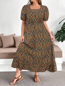 SHEIN Clasi 大码夏季休闲度假碎花花瓣袖连衣裙 - 彩色 - 查看 6