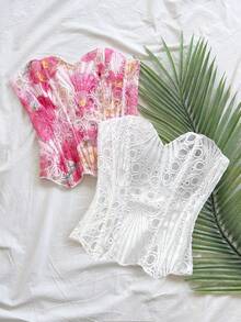 Soleia 春夏新款休闲度假西部海滩婚礼宾客着装毕业早午餐服饰，圣帕特里克节春假复活节音乐节优雅波西米亚热带复古宫廷鱼骨蕾丝吊带露背系带女式衬衫 - 彩色 - 查看 5