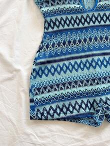 Soleia Bộ jumpsuit ngắn hở lưng, cổ yếm, nhiều màu sắc, dệt kim kẻ sọc, thích hợp cho mùa thu/đông, Halloween, Tết Nguyên đán, lễ hội hóa trang, tiệc tùng, hẹn hò, trà chiều, đi biển, có thể mặc ngoài hoặc mặc trong. - Màu xanh lam - Xem 3