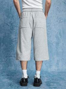 ROMWE MEN Street Life 男士心形豹纹印花蓬松A字下摆七分短裤 - 淺灰色 - 查看 5