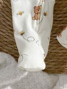 Loomiva Newborn Baby Girl Cartoon Bear Pattern Knitted Soft Round Neck Long Sleeve Romper - Multicolor - View 4