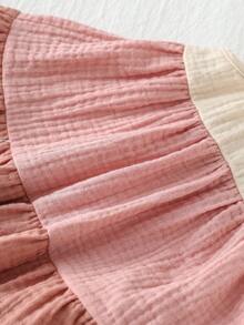 Loomiva Newborn Baby Girl Contrast Color Round Neck Ruffle Waist Dress, Versatile & Comfortable,Kids - Multicolor - View 8