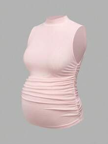 Modmama Maternity Solid Color Pleated Collar Fitted Casual Everyday Top - Multicolor - View 10