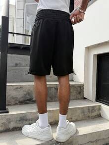 PAVTROS Young, Casual, Double Waistband, White Side Stripe, Printed Design Shorts - Black - View 2