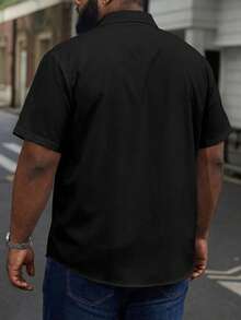 Manfinity Homme Plus Size Men Solid Color Pocket Single-Breasted Short Sleeve Casual Shirt - Black - View 3