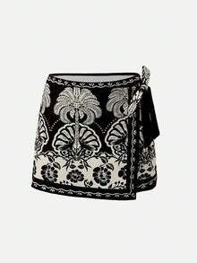 Swim Oasis Traje de baño de una pieza con volantes, estampado tropical, atar al frente para mujer, ideal para vacaciones de verano en la playa - Blanco y Negro - Ver 11