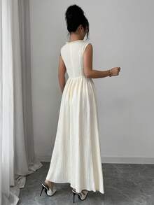 Elenzga Women's Elegant Sleeveless Midi Dress With Pearl Decor, Suitable For Summer Outings, Dates, New Year, Valentine's Day, Easter, Mother's Day, Music Festivals, Middle Eastern Weddings, Casual, Commute, Romantic, Vacation, Apricot Color White Pearl Dress Ivory Dress White Vintage Dress Summer Elegant Dress Cream Dress - Apricot - View 2