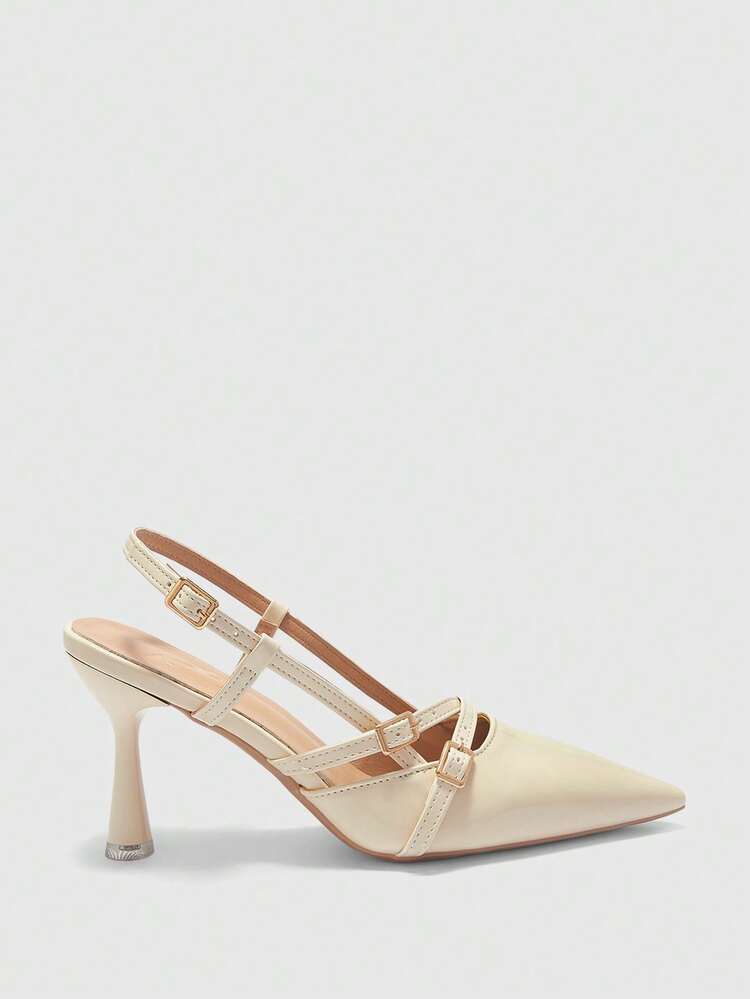 CUCCOO BIZCHIC Women Shoes Pointed Thin High Heel Beige Cross Strap Stylish Simple Basic Daily Versatile Commuter To Work Shopping Women's High Heel Shoes Slingback Slingback Shoes Women's Shoes