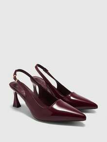 CUCCOO BIZCHIC Women Shoes Pointed Stiletto Burgundy Fashion Simple Basic Daily Versatile Commute To Work Shopping Women's High Heels Shoes Rear Strap Slingback Shoes Women's Shoes - Burgundy - View 7
