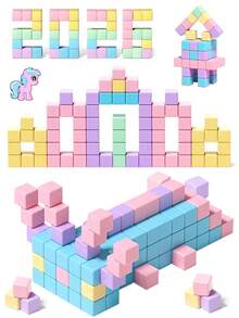 MINKOJA 大号马卡龙磁性积木，儿童磁性魔方，男孩女孩通用，磁性片，随机颜色，旅行玩具，复活节礼物，积木，积木套装，磁性积木 - 彩色 - 查看 1