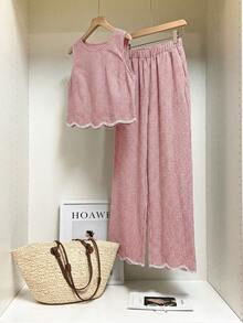 SHEIN Frenchy 女士休闲背心和阔腿裤两件套 - 棕色 - 查看 4