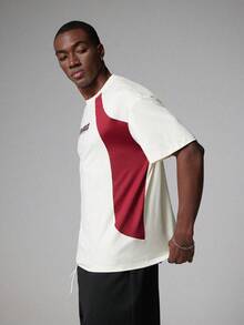 STYNVO Men's Off-White Summer Streetwear City Break Oversized T-Shirt,Comfortable Round Neck Short Sleeve Thick Letter Printed Colorblock Graphic Tee - Multicolor - View 4
