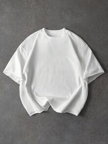 PAVTROS Men's Loose Crew Neck Short Sleeve T-Shirt, White, Minimalist Design With Rolled Hem - White - View 1