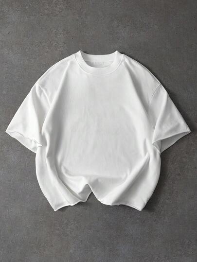 PAVTROS Men's Loose Crew Neck Short Sleeve T-Shirt, White, Minimalist Design With Rolled Hem