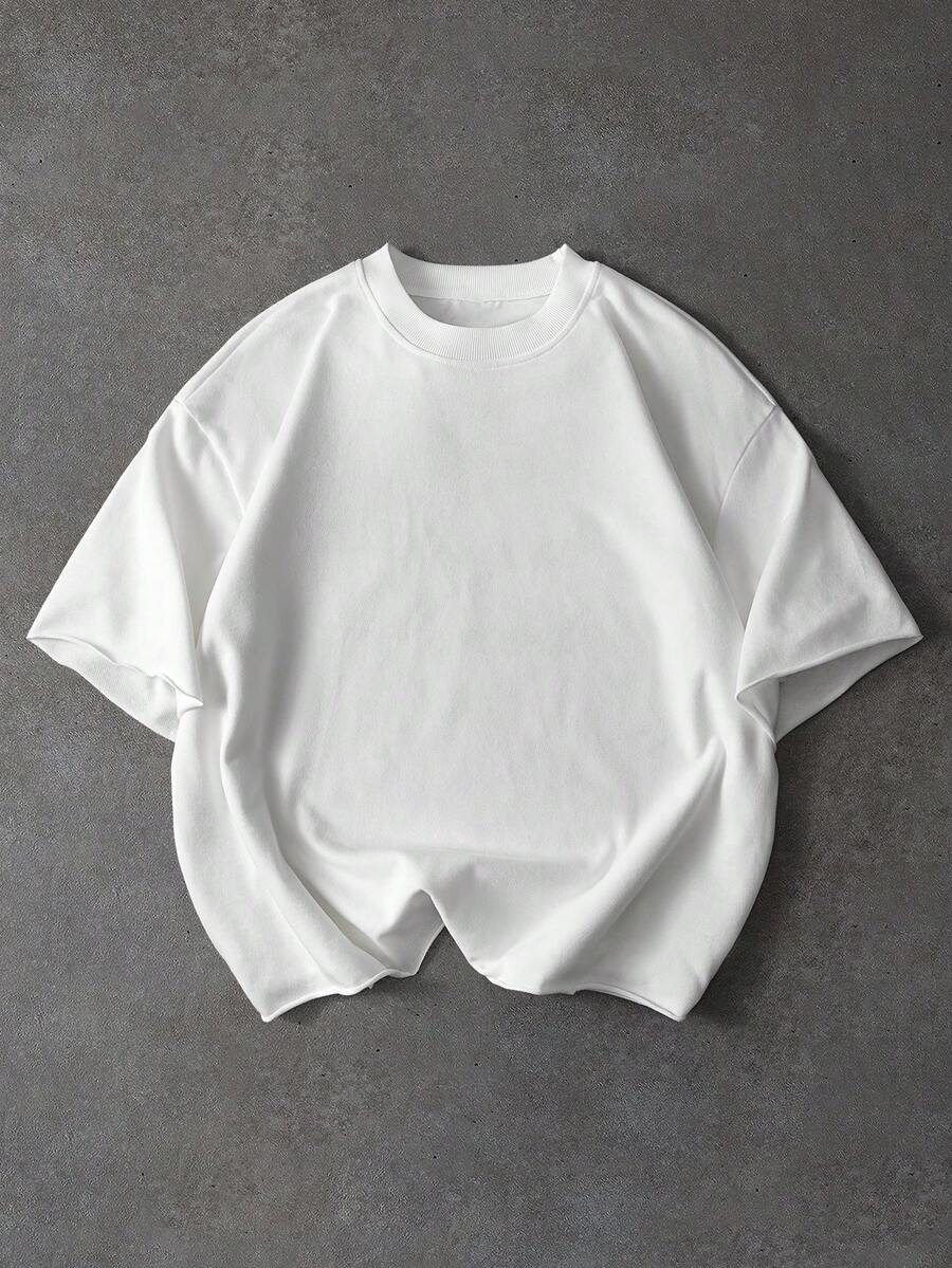 PAVTROS Men's Loose Crew Neck Short Sleeve T-Shirt, White, Minimalist Design With Rolled Hem - White - View 1