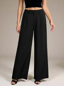SHEIN Tall Women Pants Business Casual Women Western Wear Women Wide Leg Pants Office Women Outfits Baggy Pants Professional Women Clothes Office Wear Grey - Black - View 7