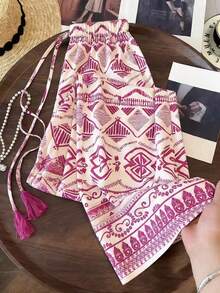 Resyla Women's Drawstring Waist All-Over Print Casual Versatile Wide Leg Pants For Daily Wear - Multicolor - View 2