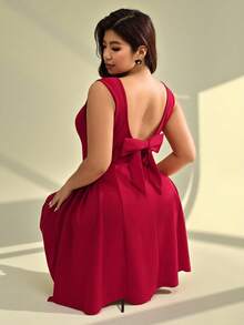 Auralis 新款红色中国新年情人节派对收腰喇叭领大码女式优雅浪漫生日派对连衣裙 - 紅色 - 查看 4