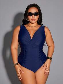 Shapewave Bộ đồ bơi liền thân cạp cao, màu trơn, ôm dáng, tôn dáng, dành cho kỳ nghỉ hè 2026, cỡ lớn, thích hợp cho bãi biển. - Màu xanh hải quân - Xem 6