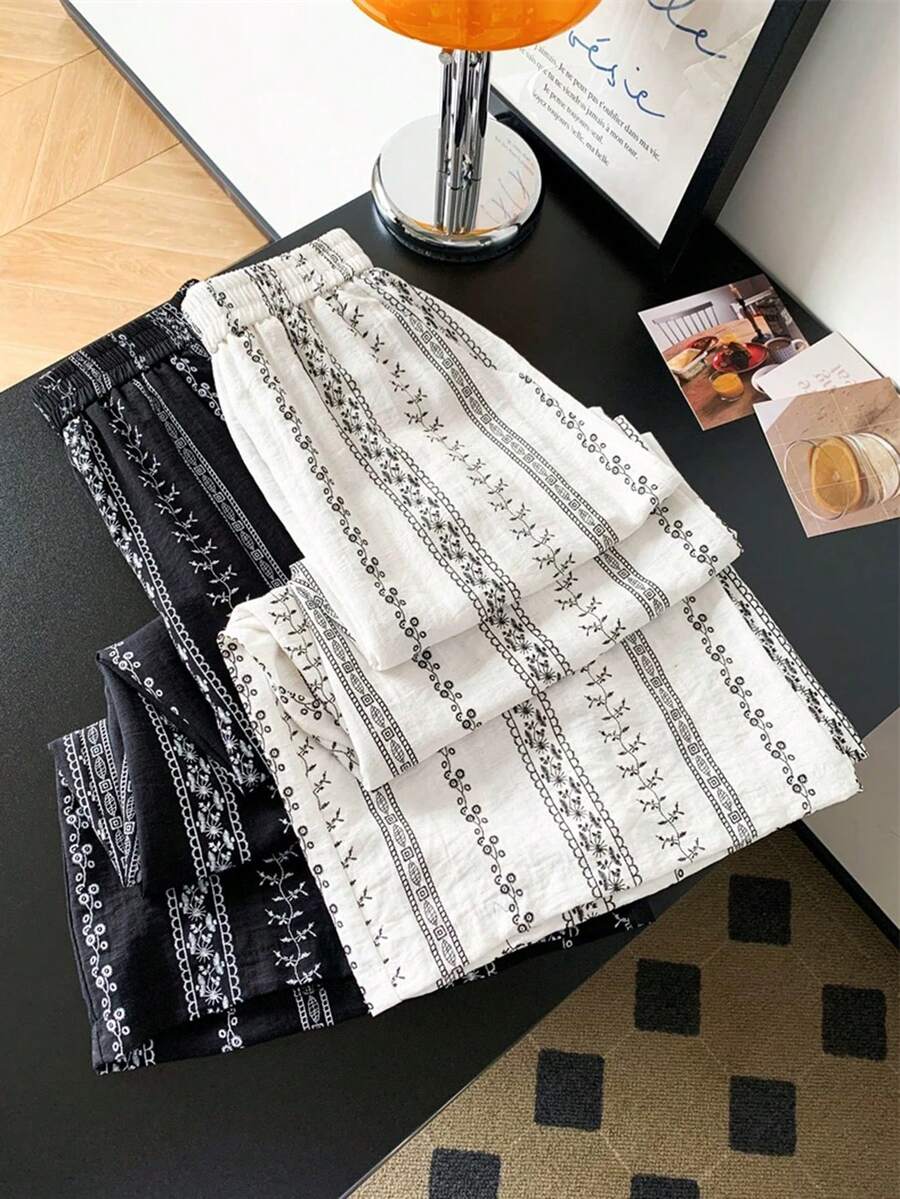 Franclia 女士复古宽松亚麻阔腿裤，休闲版型，2026 新款 - 米色 - 查看 1