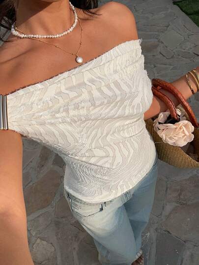 Serisse Dam Casual Semester Texturerad Off Shoulder Tight Sommar T-shirt