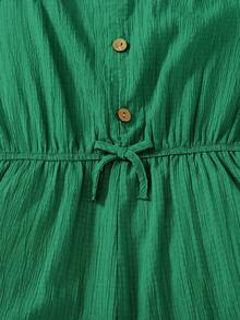 Jumpsuit Kasual Musim Panas Warna Hijau untuk Anak Perempuan Remaja, Rompi Bertekstur Tenun Gaya Rompi dengan Kancing Depan, Gaya Pastoral untuk Jalan-jalan Musim Semi & Minum Teh - Hijau - View 11