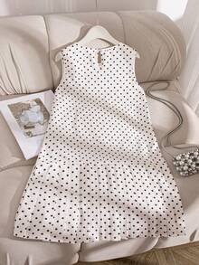 ChillGRL Tween Girls' Sweet Polka Dot & Bowknot Decor Sleeveless Ruffle Hem Casual Vacation Dress - Apricot - View 2