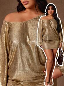 Rustia Plus Size Women's Gold Sequin Sexy Party Dress - Gold - View 1