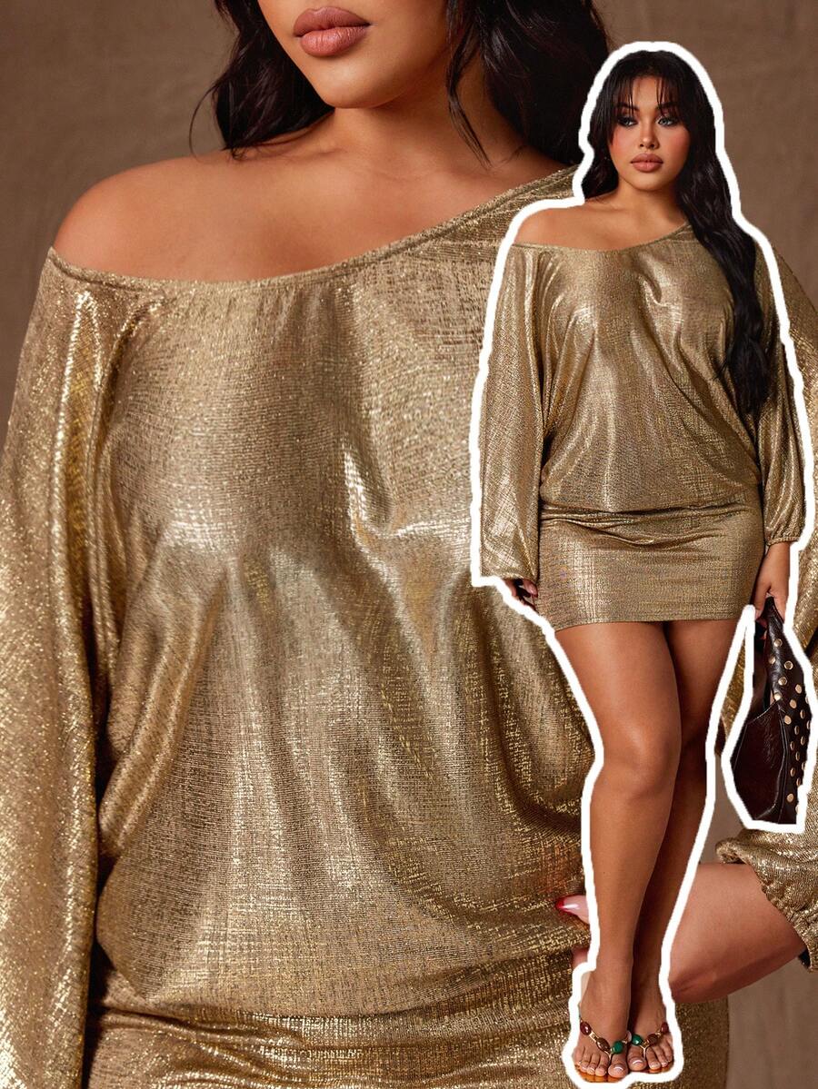 Rustia Plus Size Women's Gold Sequin Sexy Party Dress - Gold - View 1