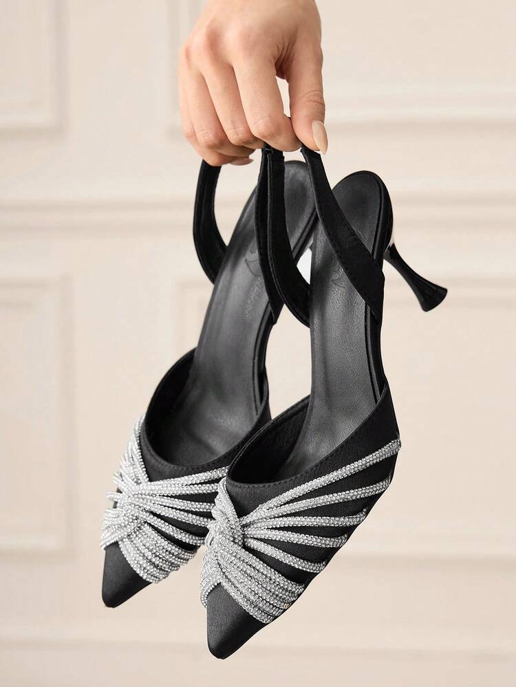 CUCCOO HITCHD Women's Pointed Toe Rhinestone Decor Daily Versatile Fashion High Heels Elegant Shoes Wedding Shoes