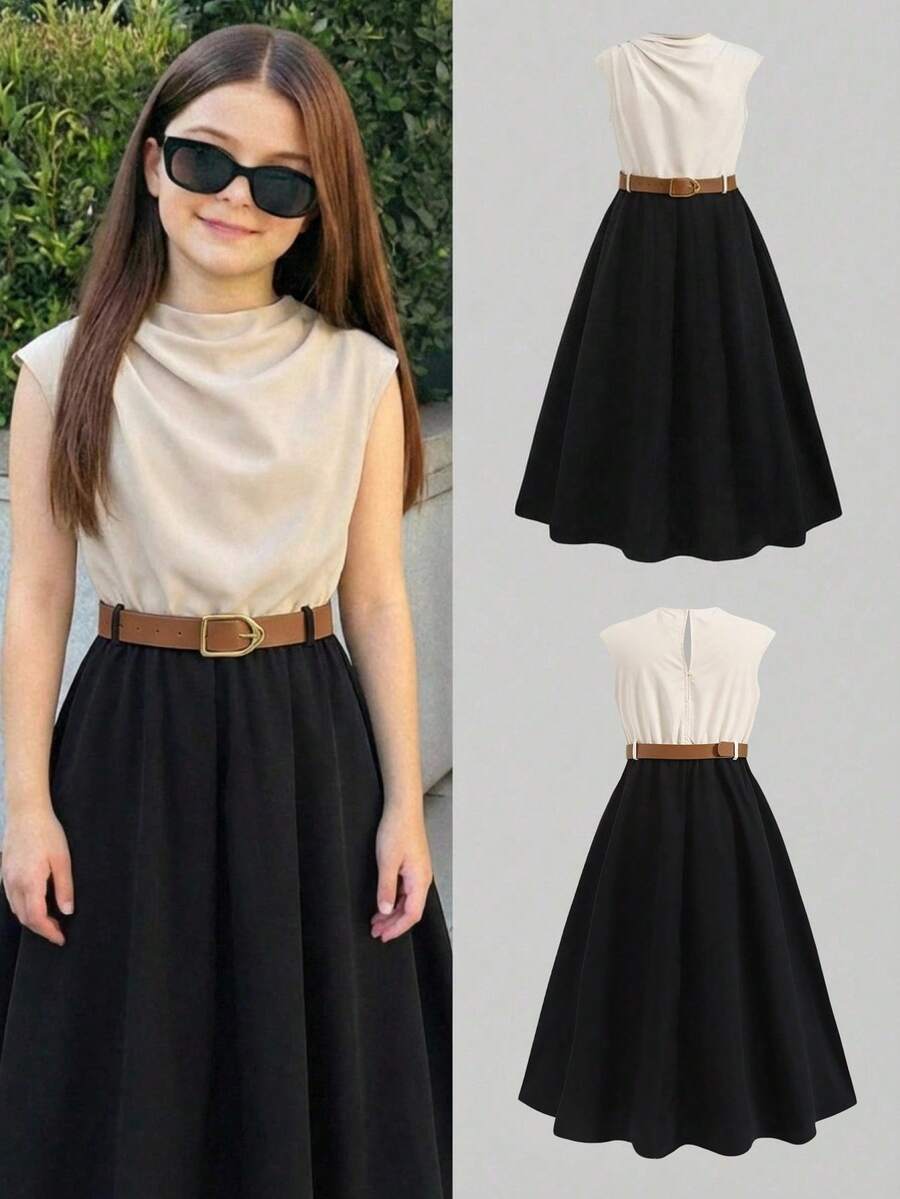 SHEIN 少女露背无袖可爱甜美长裙 - 藍色 - 查看 1