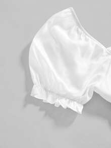 ROMWE Avant 优雅度假岛屿风系带腰身两件套泡泡袖女装 - 白色 - 查看 3