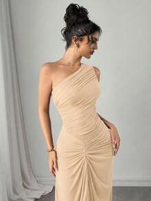 Firerie 女士新款优雅红色褶裥网纱半身裙，假日半身裙，酒红色半身裙/海边休闲、派对、鸡尾酒会/音乐会/郊游休闲 - 杏色 - 查看 4