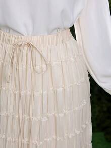 Lacomfia Women's French Style Apricot Pleated Cinched Waist A-Line Skirt - Apricot - View 5