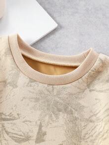SHEIN Set de 2 piezas Camiseta de unicolor + Pantalones cortos casuales para niño pequeño, adecuado para uso diario, escuela, viajes, juegos al aire libre en verano - Camel - Ver 4