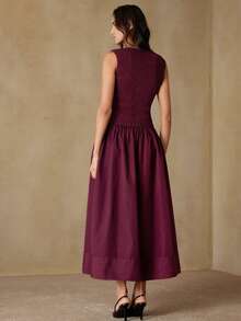 Aveloria Revavyn Vestido largo elegante con cuello en V profundo, cintura fruncida y anudada, adecuado para fiestas y eventos - Burdeos - Ver 2