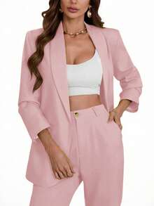 Aveloria Modichic Women's Minimalist Elegant Commuter Shawl Collar Double-Breasted Blazer - Pink - View 4