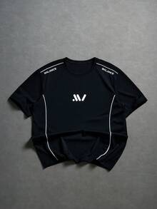 Manfinity Hypemode Men's Minimalist Printed Round Neck Short Sleeve T-Shirt - Black - View 1