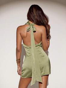 SHEIN ICON 优雅露背长款系带迷你连衣裙 - 薄荷綠 - 查看 2