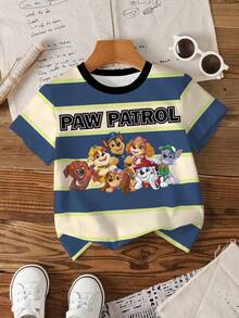 SHEIN | PAW Patrol Áo thun ngắn tay cổ tròn in chữ và hoạt hình dành cho bé trai - trắng - Xem 1