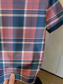 Resyla 粉蓝格子撞色圆领T恤 复古格子图案 休闲短袖上衣 Y2K美学撞色滚边格子T恤 学院风粉蓝格子夏季T恤 撞色领格子印花休闲T恤 - 粉色 - 查看 4